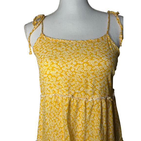 SHEIN Yellow Floral Mini Dress Sundress Tiered Ruffles Tie Straps-Size S - Picture 4 of 5